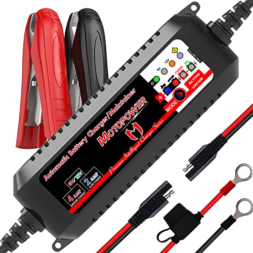 MOTOPOWER MP00207 6V and 12V 4AMP Automatic Smart Battery Charger | Battery Charger, Battery Maintainer, Battery Desulfator with Force Charging Recondition Mode
