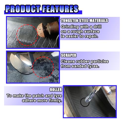 Car Tire Repair Patch Tool Kit, 42 mm Tungsten Steel Buffing Wheel with Tire Patch Roller Scraping Cutter, Auto Wheel Grinding Polishing Accessories Repair Tools, Tires Buffer Tool for Car Truck Motor - size: 42MM