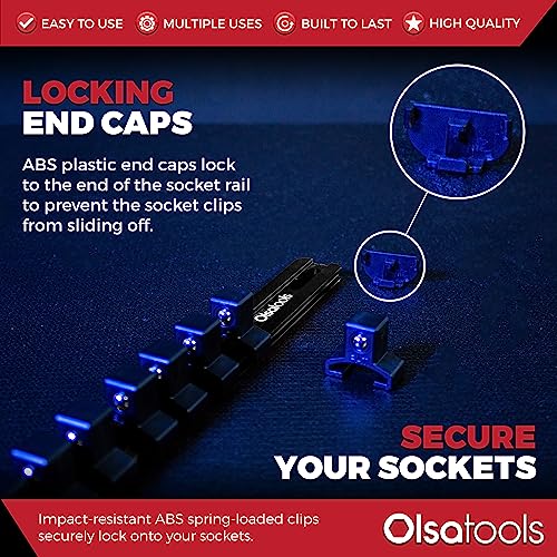 Olsa Tools 1/2-Inch Drive Aluminum Socket Organizer with Locking End Caps - Professional Quality Socket Holder - BLACK - Part 1178 - color: Black, size: 1/2-Inch Drive