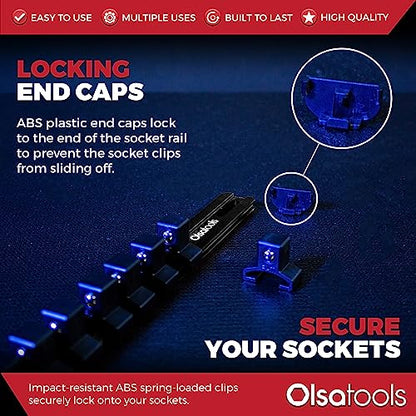 Olsa Tools 1/2-Inch Drive Aluminum Socket Organizer with Locking End Caps - Professional Quality Socket Holder - BLACK - Part 1178 - color: Black, size: 1/2-Inch Drive