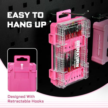Geinxurn 28Pieces Impact Screwdriver Bits Set, Magnetic S2 Steel Phillips/Slotted/Square/Torx Insert Power Bits Tips, Impact Bit Holder with Pink Storage Box Case - style: STKB028-PK