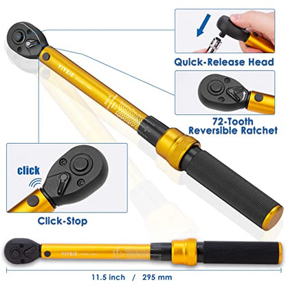 YIYEIE 1/4 Inch Drive Bike Torque Wrench, 1-25 Nm (10-222.5 in.lb), 27 PCS Click Bicycle Torque Wrench with Bit Sockets, 0.1 Nm Micro, 72-Tooth Ratchet, 3/8 Adapter, for MTB, E-Bike, Motorcycle - size: 1/4″ 27PCS