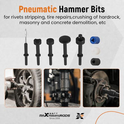 maXpeedingrods Air Hammer Kit, 25 PCS Multi-functional Pneumatic Hammer Piece Chisel Set, 2100 BPM Ball Joint Separator Set, Air hammer Bits, Quick Change Retainer Air Hammer with Shovel Heads