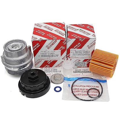 Genuine Engine Oil Filter, Housing Cap Holder, Drain Plug Washer Set w Wrench Removal Replacement Tool