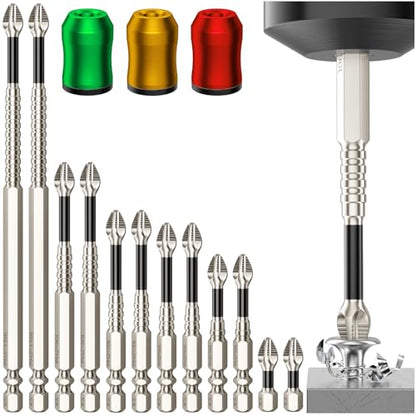 High-Magnetic Screwdriver Drill Bit Set with 3pcs Magnetic Screw Holder- Magnetic Screwdriver Set - Screwdriver Bit Set - Impact Driver Bit Set -25 50 65 70 90 150mm (12pcs+3pcs set) - color: 12pcs+3pcs Set