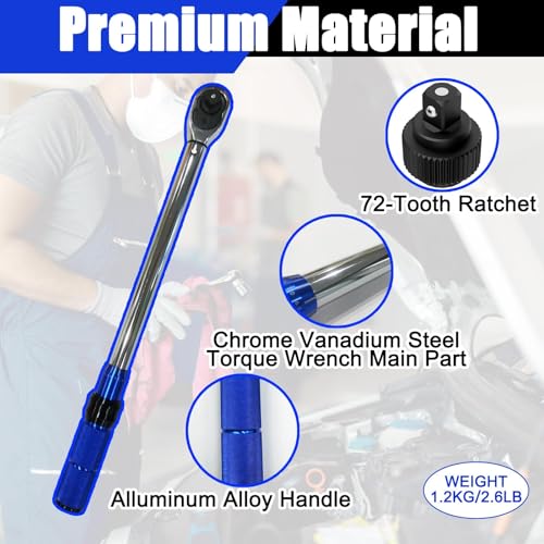 1/2-Inch Drive Click Torque Wrench, 20-210 N.m, 72-Tooth Dual-Direction Adjustable Torque Wrench with ±3% High Precision for Bicycle, Motorcycle, Car and Truck Maintenance