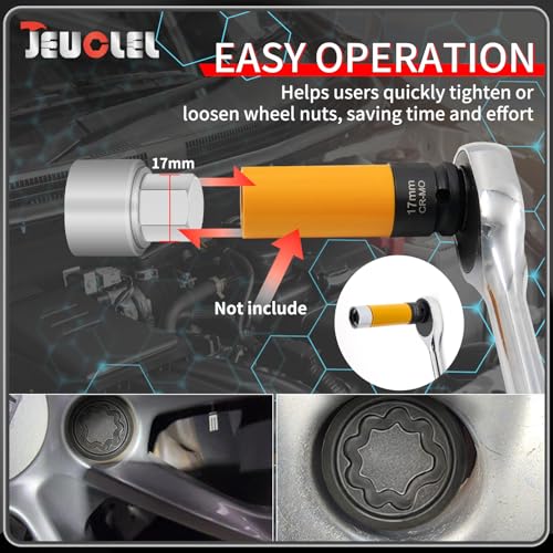 B Wheel Locking Nut Key Compatible with Audi Series, (Socket OD 27mm - ID 25mm), Wheel Lock Nut Socket Adapter, Wheel Anti-Theft Lug Nut Removal Tool, Anti-Theft Screw Remover - size: Socket B