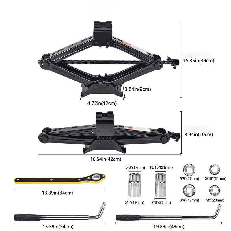 2 Ton Scissor Car Jack Kit for Emergency Flat Tire Change - Portable with Wrench & Gloves