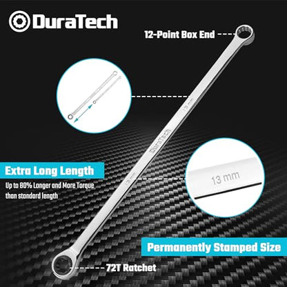 DURATECH 13mm Extra Long Ratcheting Wrench, Metric, CR-V Steel - size: 13mm