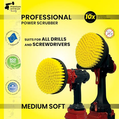 Premium Drill Brush Professional– 2in1 for Drill & Angle Grinder Medium-Soft 6 in Yellow | Scratch-Free Cleaning Brush for Tile, Grout, Bathtub, Shower, Fibreglass and Ceramic Surfaces - color: Yellow