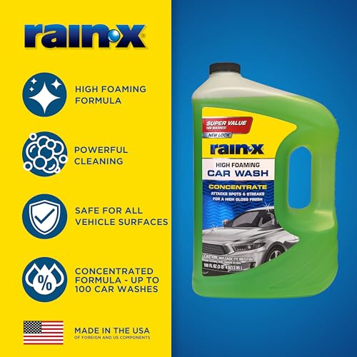 Rain-X 620191 Foaming Car Wash - 100 fl oz. High-Foaming, Concentrated Formula For Greater Cleaning Action, Safely Lifting Dirt, Grime And Residues For An Exceptional Clean 100 Fl Oz (Pack of 4) - size: 100 Fl Oz (Pack of 4), style: New Packaging