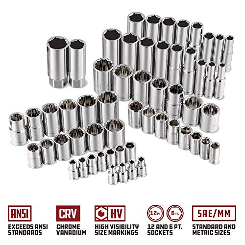 Powerbuilt 642453 152 Piece 1/4-inch, 3/8-inch, and 1/2-inch Drive Mechanics Tool- with SAE and Metric Socket Set, 72 Tooth Seal-Head Ratchet, Automotive Tool Kit, including Case - size: 152 Piece