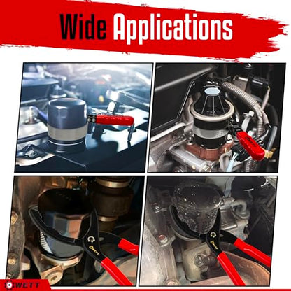 WETT Swivel Oil Filter Wrench Set, 5-Piece Standard Oil Filter Removal Tool, with 12" Adjustable Oil Filter Plier, Stainless Steel Remover Pliers (2-3/4" to 5-1/4") - size: 5-Piece Oil Filter Wrench Set
