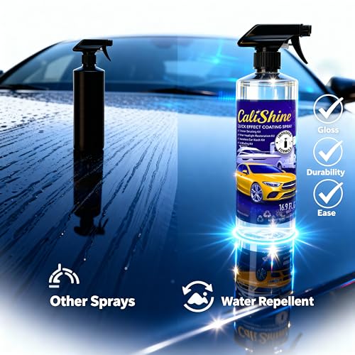 CaliShine Quick Effect Coating Spray - 16.9 fl oz Waterless Ceramic Car Wax Coat - Detail Polish & Cleaner for Cars Boat Body & Glasses, Window Glass and Headlight - Shine Restoration Kit (1000 ml) - size: 16.9 Fl Oz (Pack of 2)