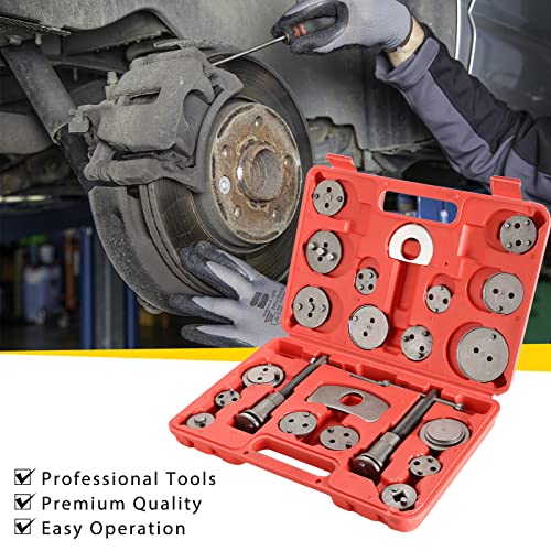 24PCS Disc Brake Caliper Tool Kit | Heavy Duty Brake Caliper Compression Tool for Brake Pad Replacement Reset, Fits Most American European Japanese Autos (Red) - color: Red