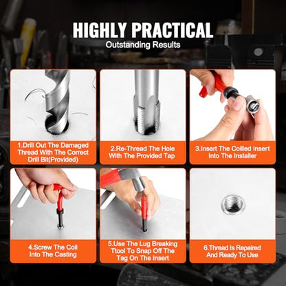 VEVOR Thread Repair Kit - 166Piece Metric HSS Drill Helicoil Repair Kit - M5 M6 M8 M10 M12 Portable Rethreading Tool Kit - Thread Inserts Taps Breakoff Installation Tools - size: 166PCS, style: METRIC