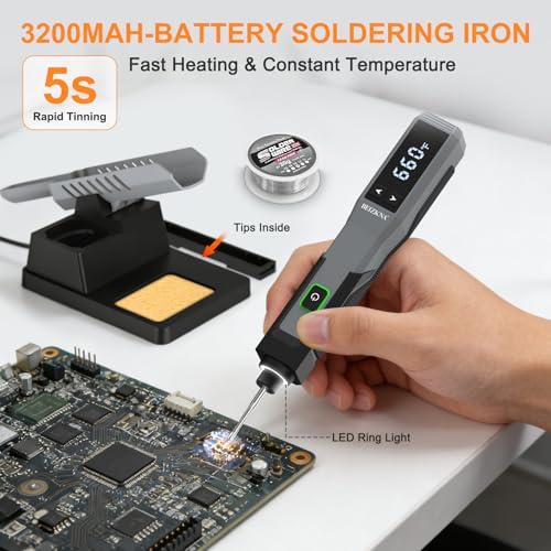 Soldering Iron Kit Cordless 5s Heating 14-in-1 Portable Soldering Iron with LED Display 392-932℉, Auto Sleep, Electric USB Rechargeable Wireless Welding Tool for Precision Repair DIY