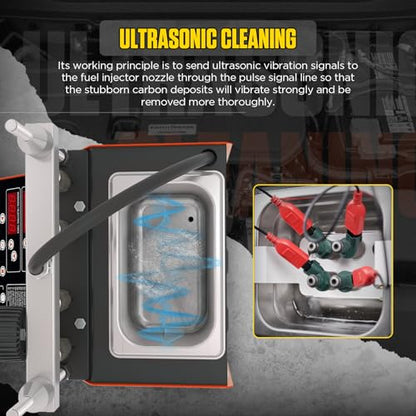 CMTOOL Fuel Injector Cleaner Machine, Ultrasonic Cleaning Kit, 9 Test Modes, Auto Fuel Injector Cleaner and Tester, Motorcycle Automotive Tool, 800ml Ultrasonic Tank