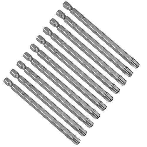 uxcell 10 Pcs T40 Magnetic Torx Screwdriver Bits, 1/4 Inch Hex Shank 3.94-inch Length S2 Security Tamper Proof Screw Driver Kit Tools - size: T40