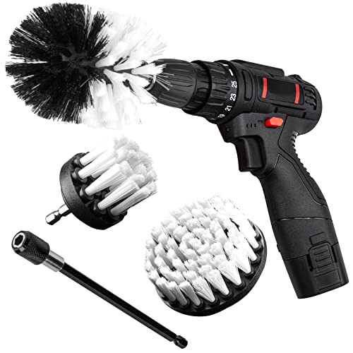 Drill Brush Attachment Kit, 3-Piece Cleaning Set for Bathtubs, Showers, Tiles, Carpets, and More - color: White