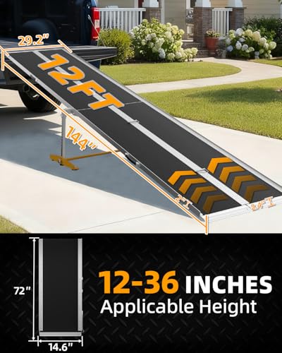VNN Portable Wheelchair Ramp 12FT, Seamless Non-Slip Aluminum Material Handling Ramps for Wheelchairs for Home, Wheelchair Ramps for Home Steps, Aluminum Loading Dock Plates - size: 12FT (Usable height 12-36 inch)