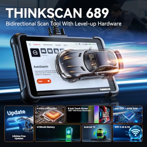 THINKCAR OBD2 Scanner Diagnostic Tool Lifetime Free, ThinkScan 689 Car Scan Tool with 34 Reset Function,Scanner for Car with 3000+ Active Test,Advanced ECU Coding BI-Directional,Autoauth for FCA SGW