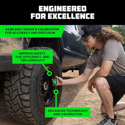 Rhino USA Digital Tire Pressure Gauge 150 PSI, 4 Ranges, Ergonomic Design w/Lighted Nozzle & LCD Backlit Display - Certified Accurate Readings, Best Digital Gage (Green) - color: Green, size: 150 PSI