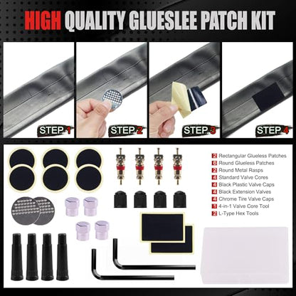 AWELCRAFT 108-Piece Heavy Duty Tire Repair Kit – Professional Flat Tire Plug Set with T-Handle Tools, 4-Way Valve Tool, Pliers, Storage Case - size: 108 Piece Repair Kit