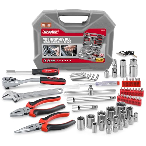 Hi-Spec 67Pc Metric Auto Mechanic Tool Set, Motorcycle & Car Tool Kit, Auto Repair with Pliers, Screwdriver Set, Socket Kit & Tool Box Storage Case for Cars, Trucks, Boats RVs & Jeeps - size: Metric_67 PCS