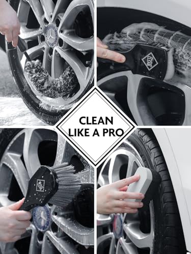 Fantasticlean 7PCS Car Wheel Brush Kit, Tire Brush for Car Owners & Auto Detailers, Soft-bristled Rim Brush, Flat Wheel Brush, Double-Ended Detailing Brush and Pads for Home Shop, Cars Trucks RVs - size: 7PCS-WDK003