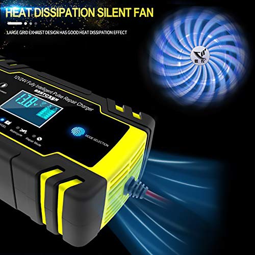Smart Battery Charger Maintainer for Car, 110-240V(Input) 12V/8A 24V/4A (Output) Automotive Battery Charger with LCD Digital Display for Truck AGM Motorcycle Charger or Repair