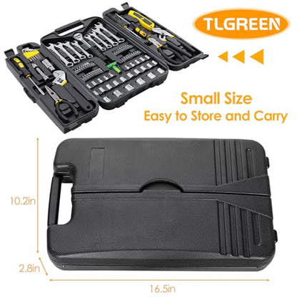 TLGREEN 95-Piece Mechanic Tool Set with Storage Case, Yellow | Car Tool Kit And Wrench Tool Set with Pliers, Sockets And Bits; Organized Case for Household Maintenance And Garage Repairs - color: Yellow