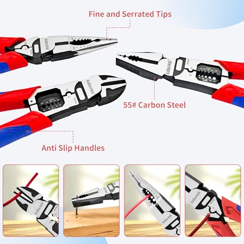 KAIHAOWIN 6-Piece Tool Set with Case, 8.8” Long Nose, 8.8” Linesman, 8” Diagonal, 6“ Adjustable Wrench, 8”&10” Slip Joint Pliers for Repairing & Home Use - color: Repairing Set