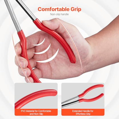 VEVOR 5-Piece Needle Nose Pliers, 11 in Long Needle Nose Pliers Set, Diagonal Cutting Pliers, 45°/ 90° Bent Nose Plier, Round Nose Plier, Long Nose Plier, Professional Pliers Set with Storage Bag