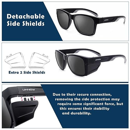 UKNOW Safety Glasses - Anti Fog Lenses - Eye Protection with Side Shields - ANSI Z87.1 Protective Eyewear - UV Protection - color: Matte Black & Gray / Smoke Lens