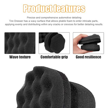 2 PCS Tire Shine Applicator, Reusable Foam Car Dressing Pads With Ergonomic Design, Durable Automotive Detailing Sponge Tool for Applying Shine (Black, Large) - size: Large