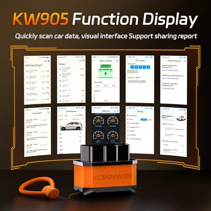 KONNWEI OBD2 Bluetooth Scanner Engine Code Reader w/Power ON/Off Button | Wireless Car Scanner w/Battery voltage Test Live Data Stream Freeze Frame I/M Readiness for iOS & Android