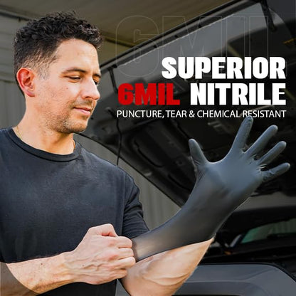 London Labs Heavy Duty 6 Mil Black Nitrile Gloves - Disposable, Latex & Powder Free | Mechanic, Food Prep & Tattoo | Rubber Gloves for Cooking, Cleaning & Household |Bulk Case of (1000) - size: X-Small