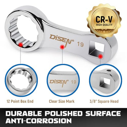 DISEN 10-Piece Metric Torque Wrench Adapter Set (10-19mm) - Chrome Vanadium Steel, 3/8-inch Square Drive Torque Adapter, Extension Rod Repair Tool, Color Box Packaging - style: Metric