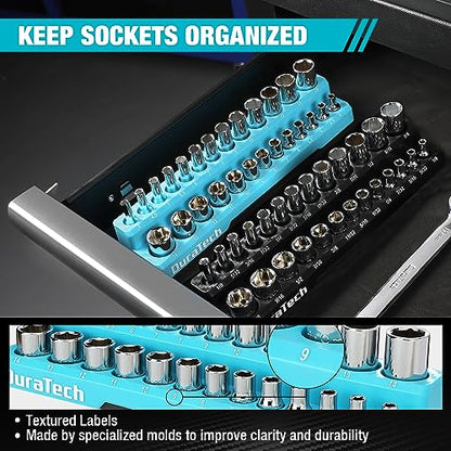 DURATECH Magnetic Socket Organizer Set, 1/4" SAE & Metric Socket Holders | Socket Trays, Tool Box, Tool Cart Organizer, Standard & Deep Sockets Organizer, Carbon Fiber, Prevent Scratching, 52-holder - size: 2pc 1/4" Metric&SAE