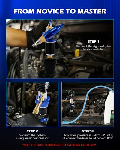 OMT Coolant Vacuum Refill Kit, 13 Pcs Radiator Cooling Tool Set with Hose | Solid Aluminum Alloy Material, Fast Evacuation & Leak Testing, 0 to -30 inHg Gauge, Universal Fit for Auto Mechanics, Blue - color: Blue