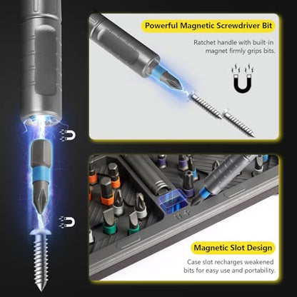 Screwdriver Set 42 in 1 - Magnetic Screwdriver Sets, S2 Steel Multi Bits T Handle Ratchet Screwdriver, Ratcheting Precision Screwdriver Kit with Case for Furniture Computer Watch Bicycle DIY