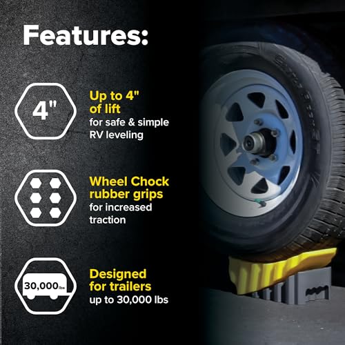 Camco Curved Camper/RV Leveler & Wheel Chock - Features Heavy Duty Honeycomb Design & Includes Non-Slip Rubber Grippers on Wheel Chock - Compatible w/Trailers Up to 30,000 lbs - 2-Pk (21021) - size: Pack of 2
