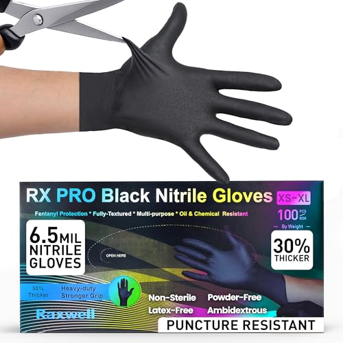 Raxwell Disposable Nitrile Gloves - Food Grade Heavy-Duty Puncture Resistant Black Gloves for Cooking & Food Service - size: Medium, style: 100 Count