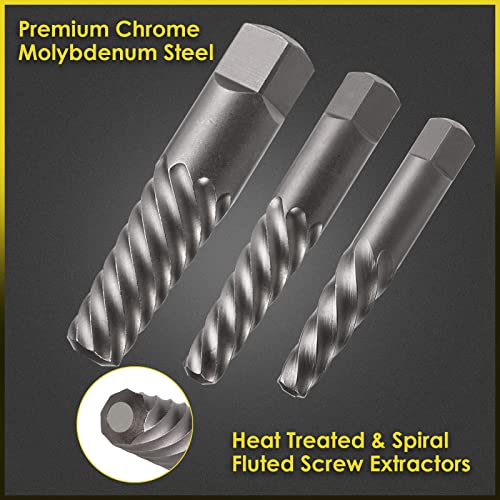 Topec 9 Piece Jumbo Spiral Flute Extractor -Easy Out Bolt Screw Extractor Set Square Shank Reverse Bit Set for Removing Broken Screws, Bolts, and Studs with Reverse Drill Bit Extractor Set - size: 9 Piece