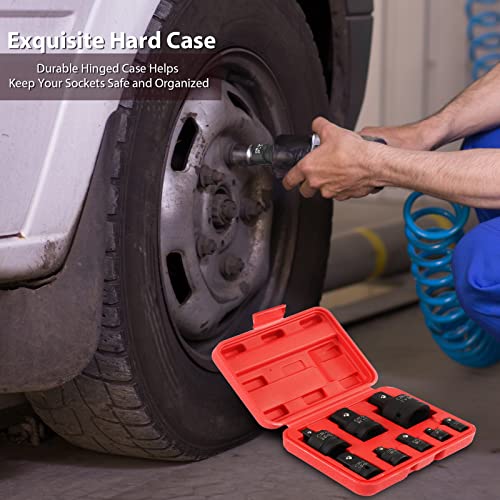 WYBENZ 8PCS Impact Socket Adapter and Reducer Set, 1/4" 3/8" 1/2" 3/4" Impact Adapter Set Breaker Bar Wrench Conversion Kit Mechanic tools with Storage Case - style: 8 Pcs