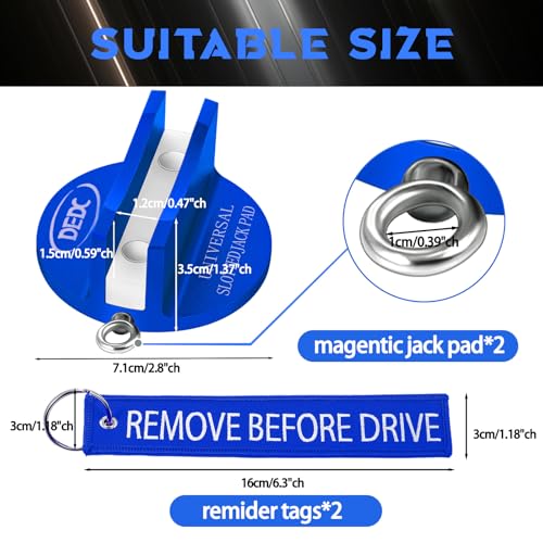 DEDC Universal Pinch Weld Jack Pad 2 Pcs Blue, Magnetic Aluminum Jacking Puck Frame Rail Protecotr with 2 Reminder Streamers, Garage Accessories for Mechanics - color: Blue 2 Pcs with 2 Reminder Streamers