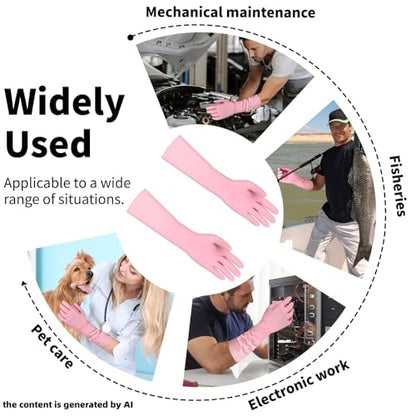Long Sleeves Durable Disposable Nitrile White Gloves 15inches,Household Cleaning Dishwashing Waterproof 30PCS - color: Pink, size: Large