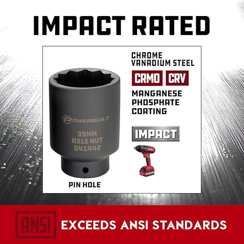 Powerbuilt 8 Piece 1/2-in. Drive Impact Rated Metric Axle Nut Socket Set 12 Point, 29mm-39mm, Heavy Duty Storage Case - 647752 - style: Axle Nut