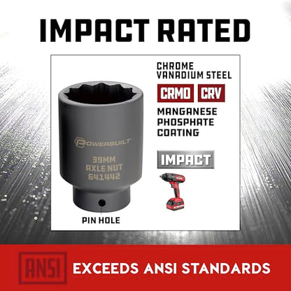 Powerbuilt 8 Piece 1/2-in. Drive Impact Rated Metric Axle Nut Socket Set 12 Point, 29mm-39mm, Heavy Duty Storage Case - 647752 - style: Axle Nut